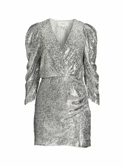 Women ba&sh Divina Metallic Silk Blend Mini Sheath Dress