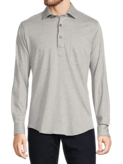 Samuelsohn Polos|Dot Print Jersey Knit Polo Grey