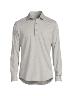 Samuelsohn Polos|Dot Print Jersey Knit Polo Grey