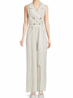 Women NANETTE nanette lepore Double Breasted Linen Blend Jumpsuit