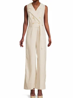 Women NANETTE nanette lepore Double Breasted Linen Blend Jumpsuit