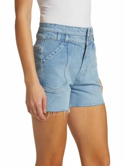 Women Frame Double Button Denim Shorts