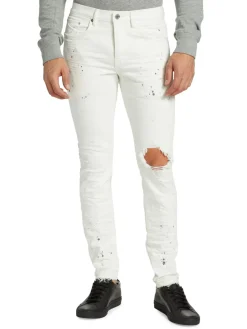 Purple Brand Jeans|D-P001-Optic Paint Blowout Jeans Optic White