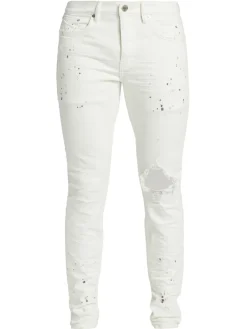 Purple Brand Jeans|D-P001-Optic Paint Blowout Jeans Optic White