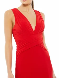 Women Mac Duggal Draped High Slit Gown