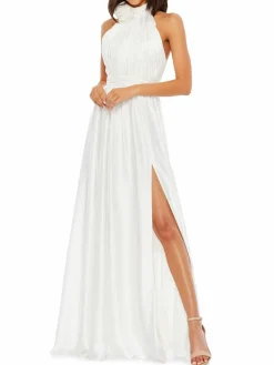 Women Mac Duggal Draped High Slit Gown