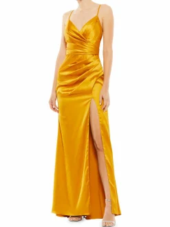 Women Mac Duggal Draped Satin Slit Gown
