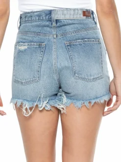 Women Blue Revival Dripped In Diamonds High Rise Frayed Denim Shorts
