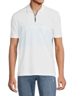 HUGO Polos|Drockett Logo Zip Polo White