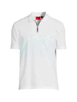HUGO Polos|Drockett Logo Zip Polo White