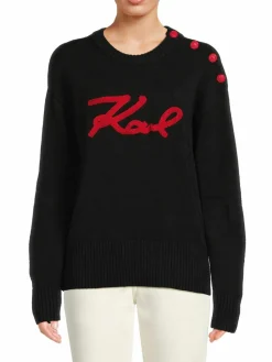Women Karl Lagerfeld Paris Drop Shoulder Logo Sweater