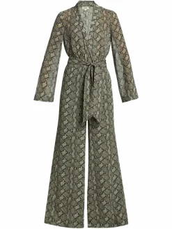 Women L'AGENCE Echo Belted Snakeskin-Print Jumpsuit