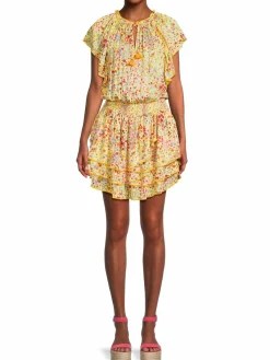 Women Poupette St Barth Elsa Smocked Trim Layered Mini Dress
