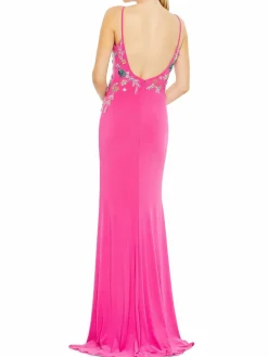 Women Mac Duggal Embellished Backless Slit Gown