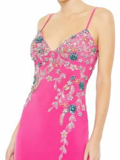 Women Mac Duggal Embellished Backless Slit Gown