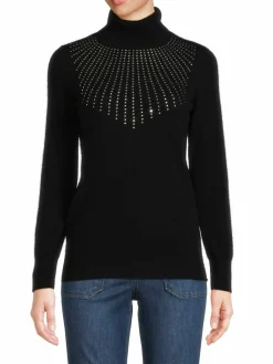 Women Sofia Cashmere Embellished Turtleneck Cashmere Sweater