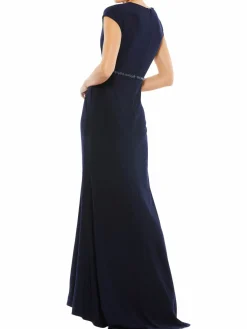 Women Mac Duggal Embellished Waist Faux Wrap Gown