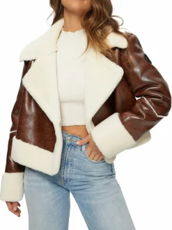 Women NOIZE Emika Faux Leather Crop Moto Jacket