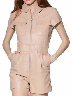 Women Walter Baker Evelyn Lambskin Leather Pleated Romper