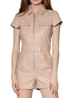 Women Walter Baker Evelyn Lambskin Leather Pleated Romper