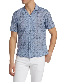 Saks Fifth Avenue Casual Button-Down Shirts|Exploded Medallion Shirt Light Blue