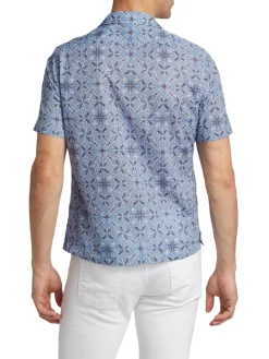 Saks Fifth Avenue Casual Button-Down Shirts|Exploded Medallion Shirt Light Blue