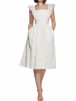 Women Kensie Eyelet Embroidered Midi A Line Dress