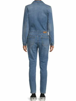 Women Etienne Marcel Faded Wash Notch Lapel Denim Jumpsuit