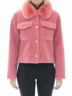 Women BELLE FARE Faux Fur Collar Wool Blend Jacket