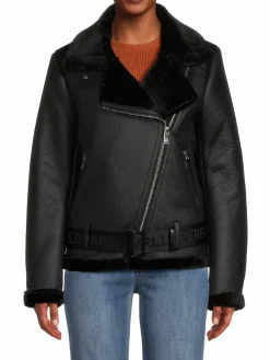 Women Karl Lagerfeld Paris Faux Fur Faux Leather Biker Jacket