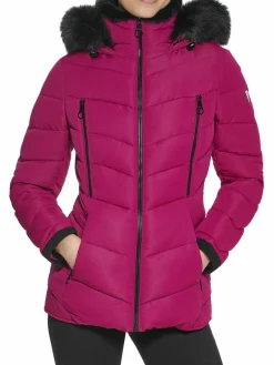 Women Guess Faux Fur Lined Hooded Puffer Jacket
