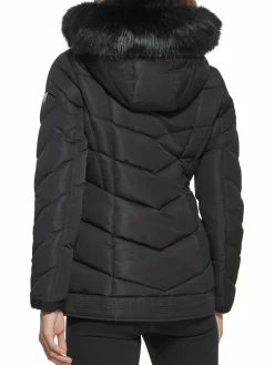 Women Guess Faux Fur Lined Hooded Puffer Jacket