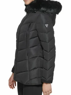 Women Guess Faux Fur Lined Hooded Puffer Jacket