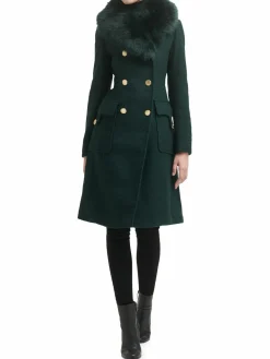 Women Guess Faux Fur Trim Double Breasted Coat