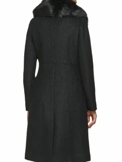 Women Guess Faux Fur Trim Double Breasted Coat