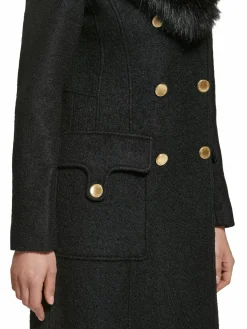 Women Guess Faux Fur Trim Double Breasted Coat