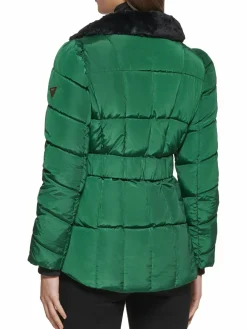 Women Guess Faux Fur Trim Quilted Puffer Jacket