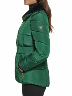 Women Guess Faux Fur Trim Quilted Puffer Jacket