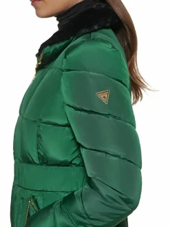 Women Guess Faux Fur Trim Quilted Puffer Jacket