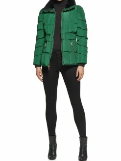 Women Guess Faux Fur Trim Quilted Puffer Jacket
