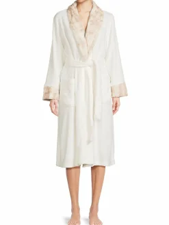 Women Saks Fifth Avenue Faux Fur Trim Robe