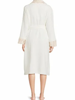 Women Saks Fifth Avenue Faux Fur Trim Robe