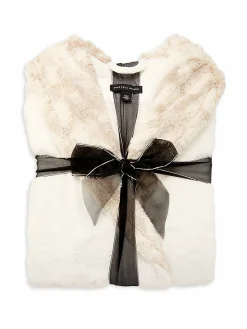 Women Saks Fifth Avenue Faux Fur Trim Robe