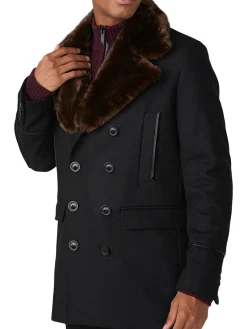 Karl Lagerfeld Paris Coats & Jackets|Faux Fur-Collar & Wool-Blend Peacoat