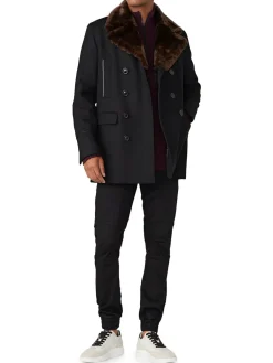 Karl Lagerfeld Paris Coats & Jackets|Faux Fur-Collar & Wool-Blend Peacoat