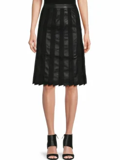 Women Donna Karan Faux Leather & Faux Suede Pleated Skirt