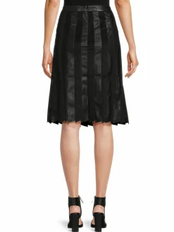 Women Donna Karan Faux Leather & Faux Suede Pleated Skirt