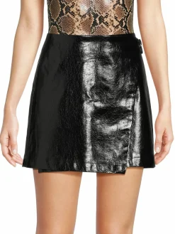 Women Avec Les Filles Faux Leather Asymmetric Wrap Mini Skirt