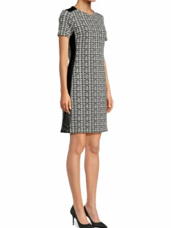 Women Ellen Tracy Faux Leather Jaquard Shift Dress