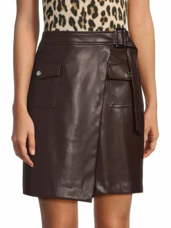 Women Calvin Klein Faux Leather Mini Wrap Skirt